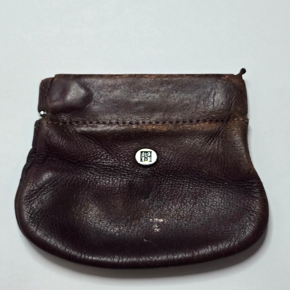 Bally Brown Leather Vintage Squeeze Coin Purse Change Pouch Swiss Pocket Wallet